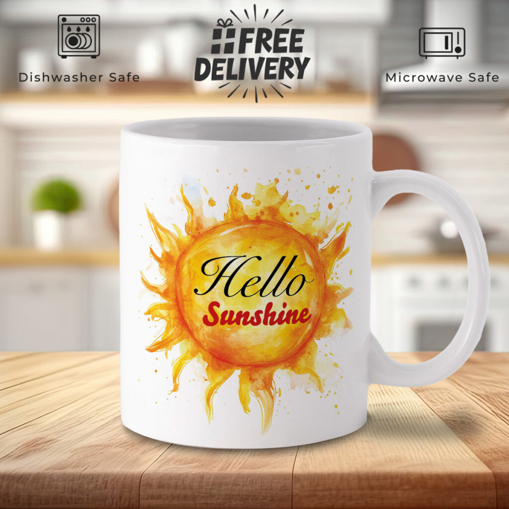 Hello Sunshine Watercolor Sun Mug - Vibrant Design