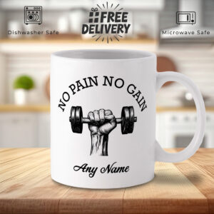 Personalized "No Pain No Gain" Dumbbell Mug - Custom Name