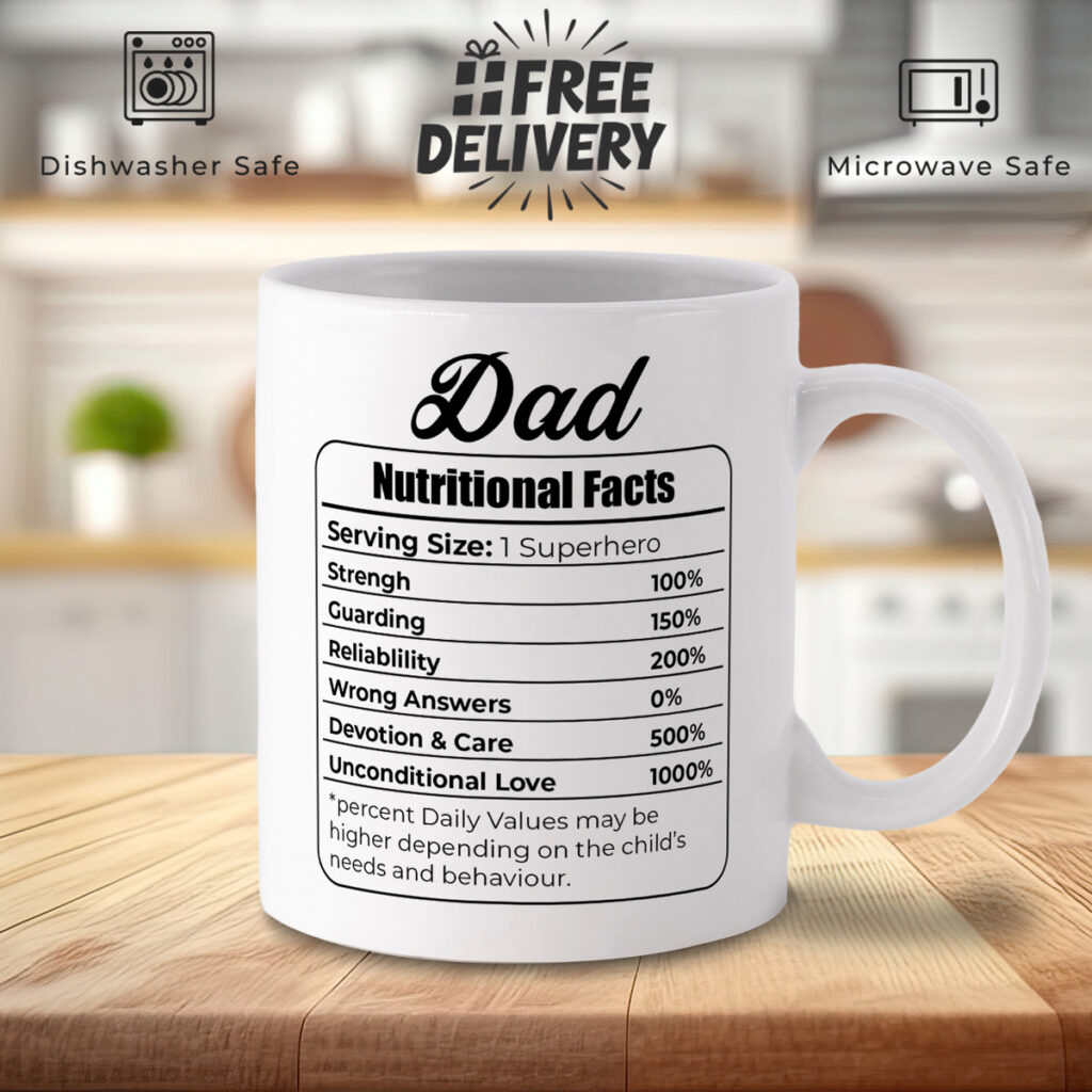 Funny Dad Mug - Superhero Nutritional Facts Design