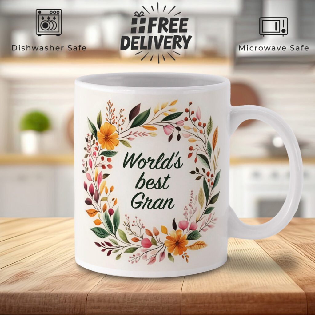 World's Best Gran Mug - Floral Wreath Design