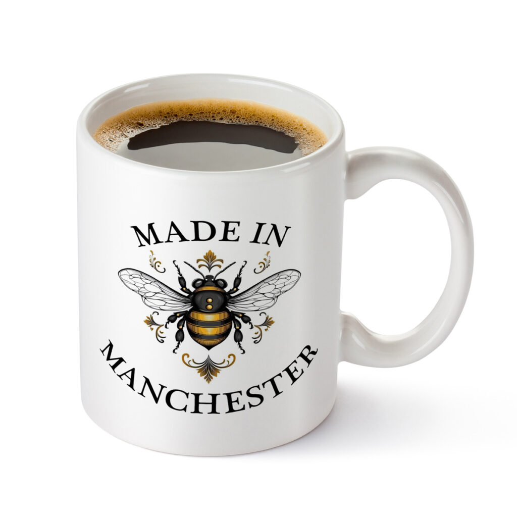 Manchester Bee Mug - White Ceramic with Detailed Design