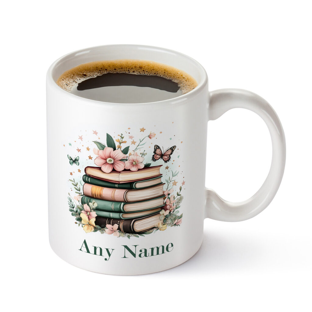 Customizable Book Lover Mug with Flowers & Butterflies
