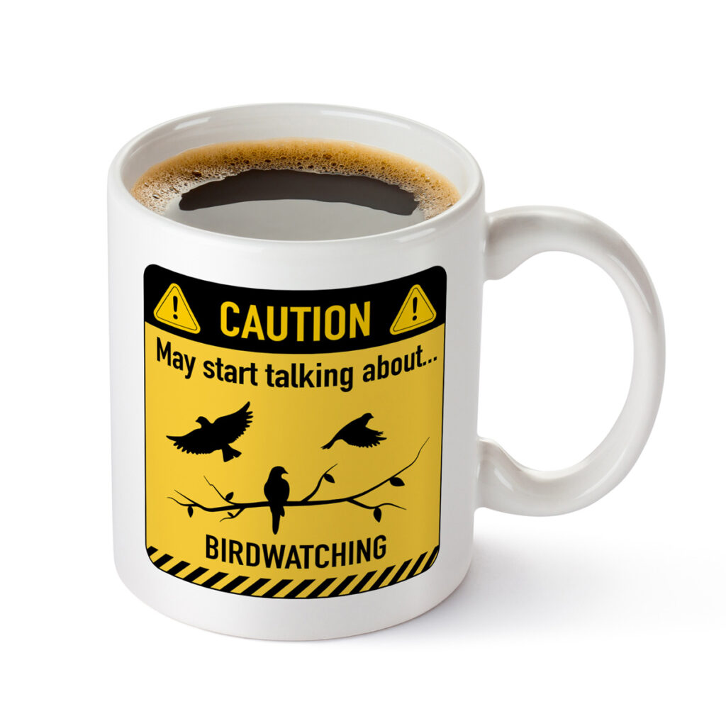 Birdwatching Mug - Caution Design with Bird Silhouettes