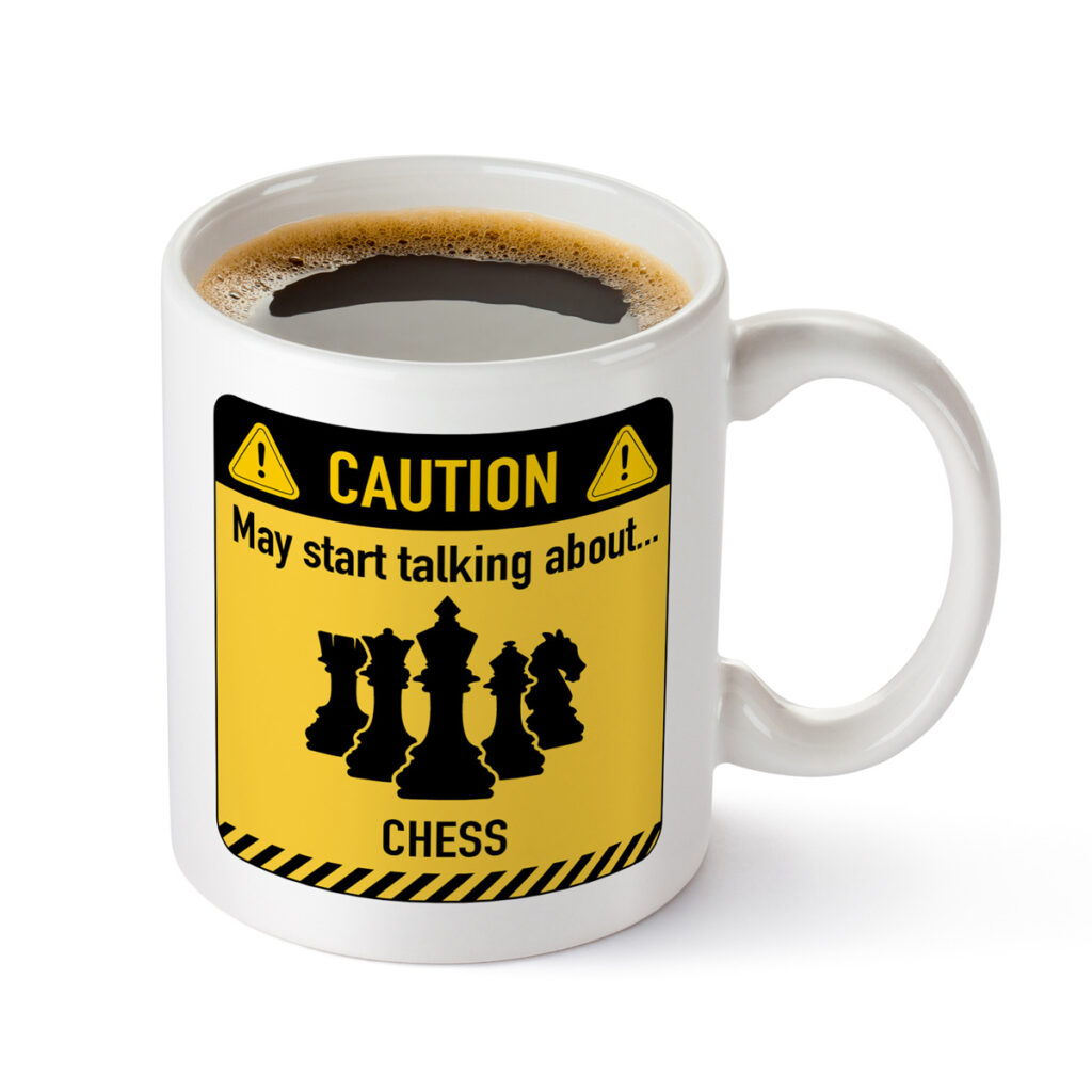 Chess Talk Caution Sign White Mug - Fun Gift for Chess Lovers
