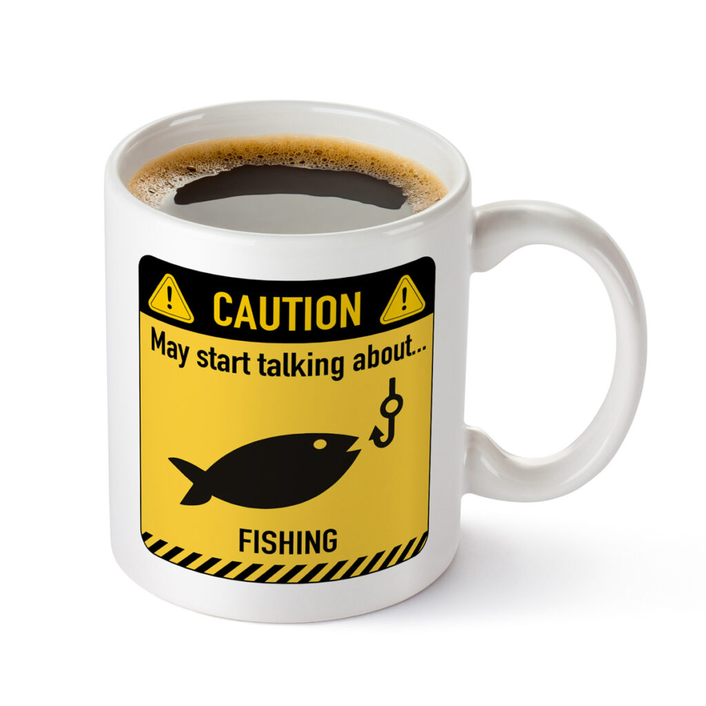 Fishing Caution Sign White Mug - Fun Gift for Anglers