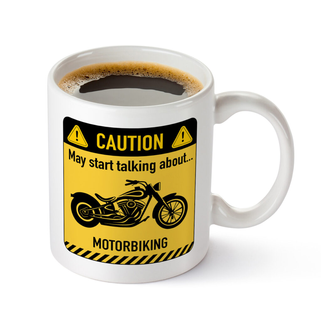 Motorbike Caution Sign White Mug - Talk Motorbiking Alert