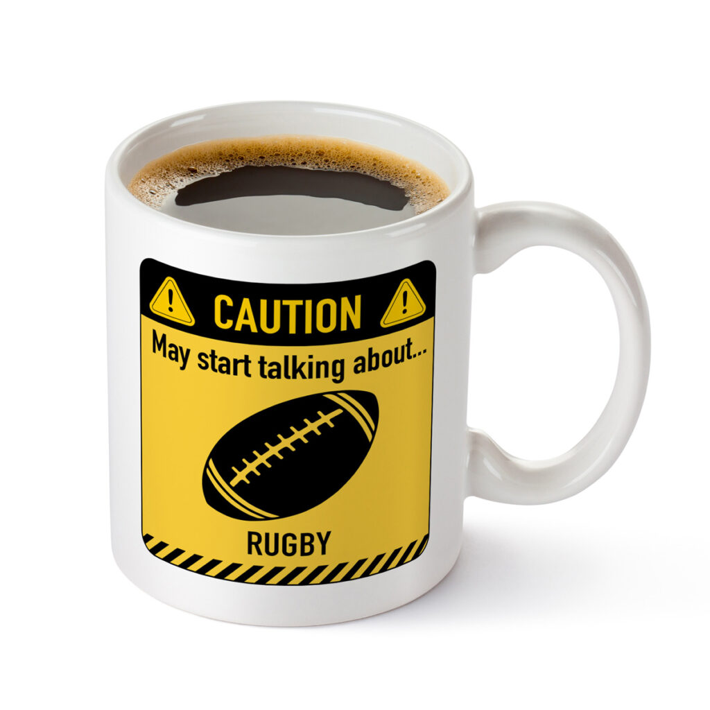 Rugby Caution Sign White Mug - Fun Sports Gift