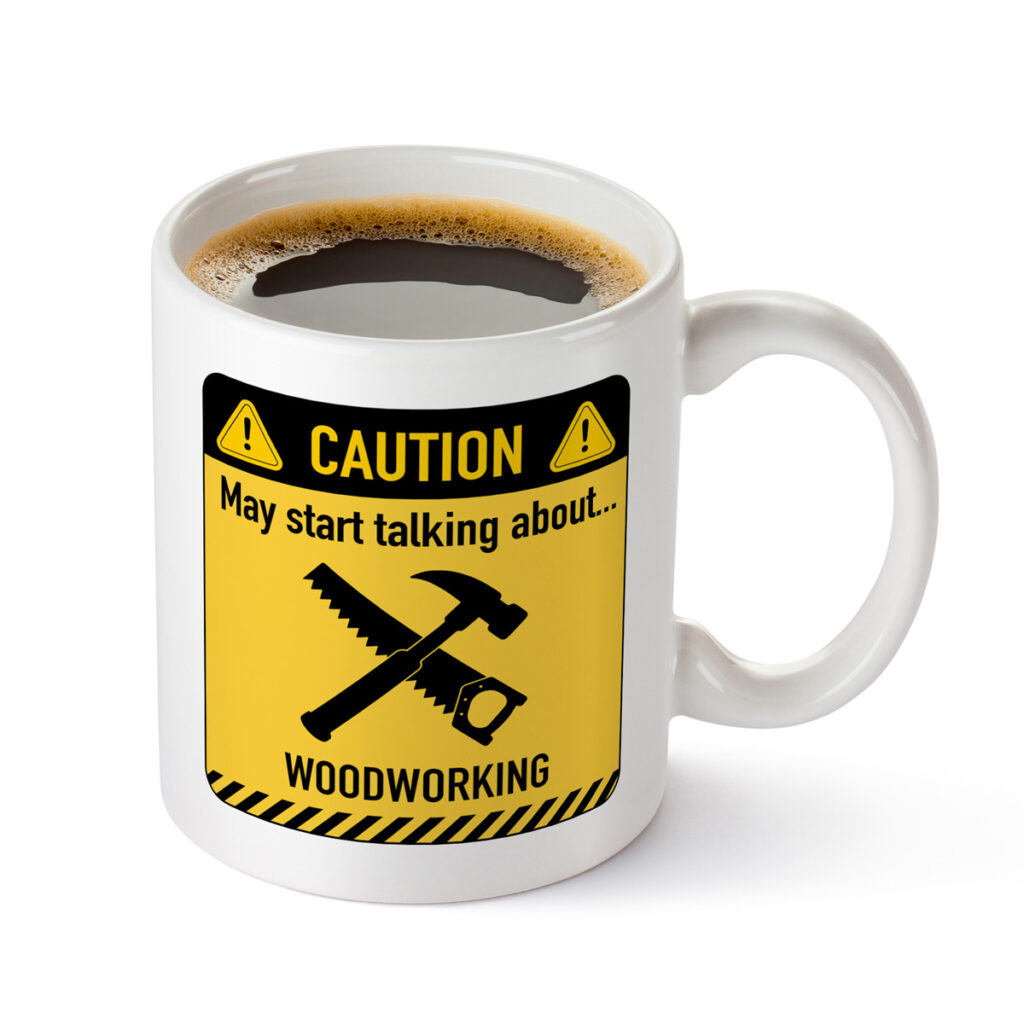 Woodworking Caution Sign White Mug - Saw & Hand Plane