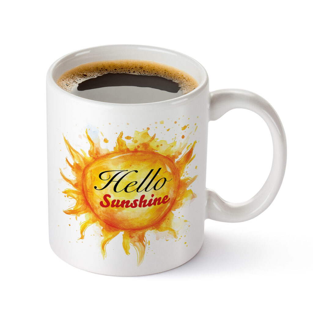 Hello Sunshine Watercolor Sun Mug - Vibrant Design