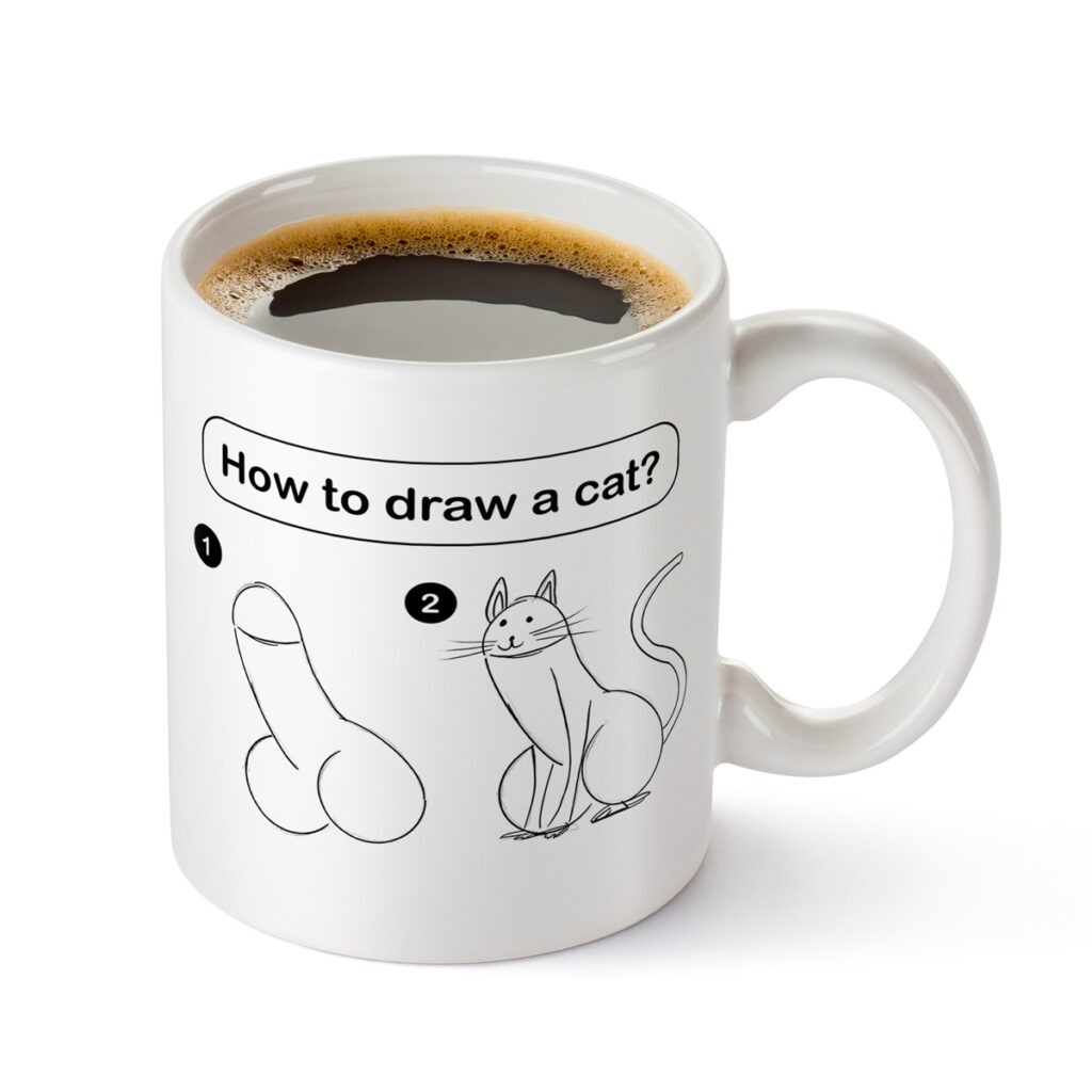Funny Cat Drawing Mug - Step-by-Step Illustration