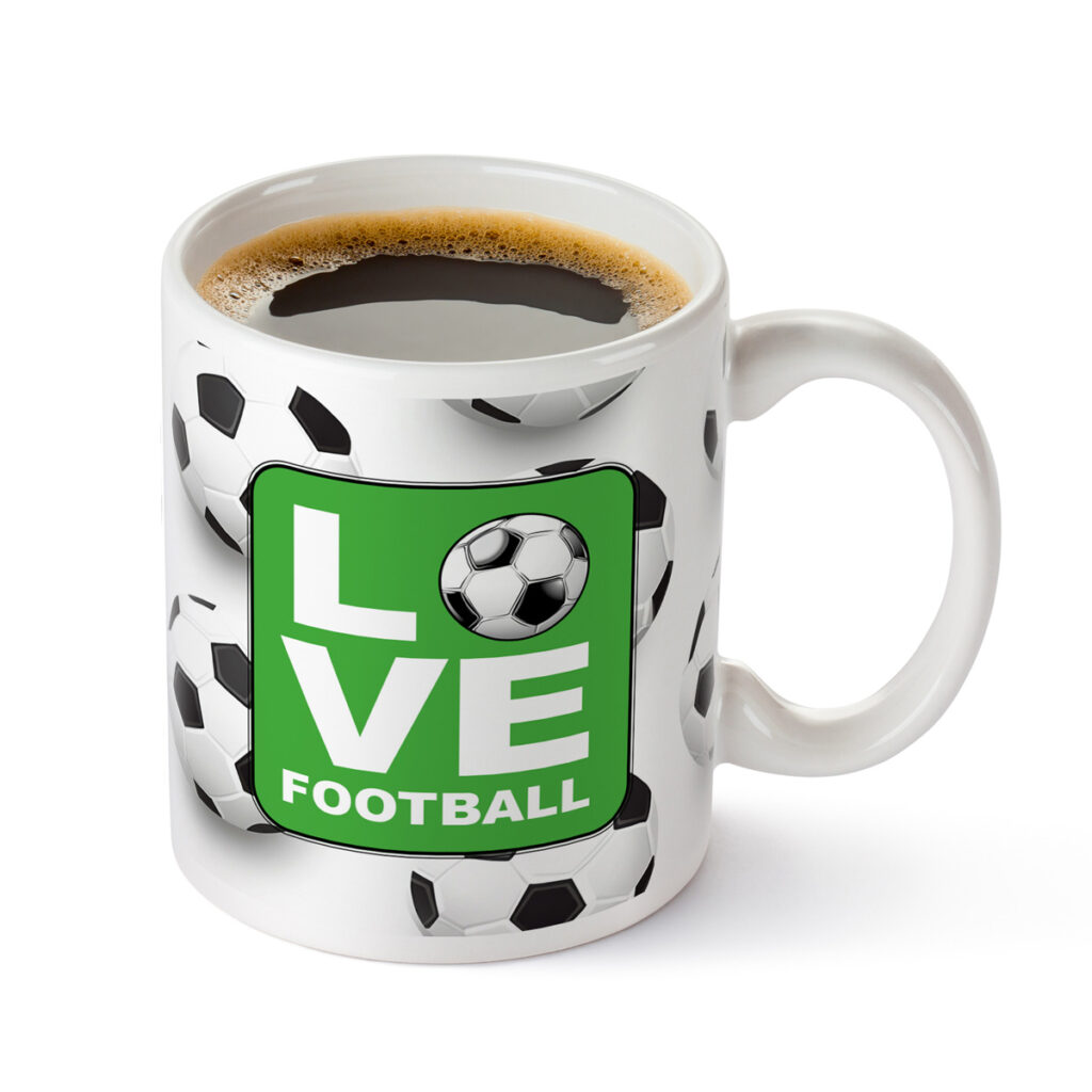 Soccer Ball LOVE Mug - White with Green Accent Design