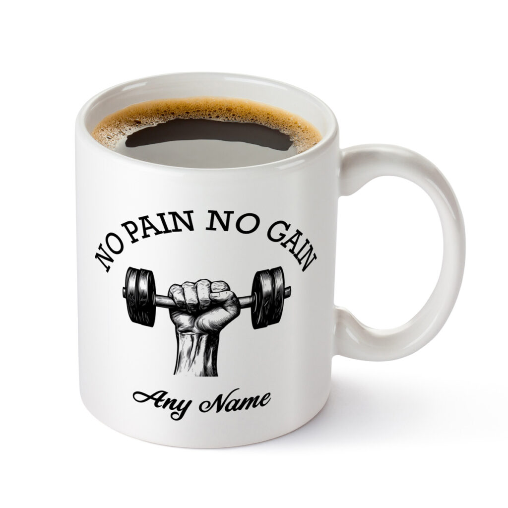 Personalized "No Pain No Gain" Dumbbell Mug - Custom Name
