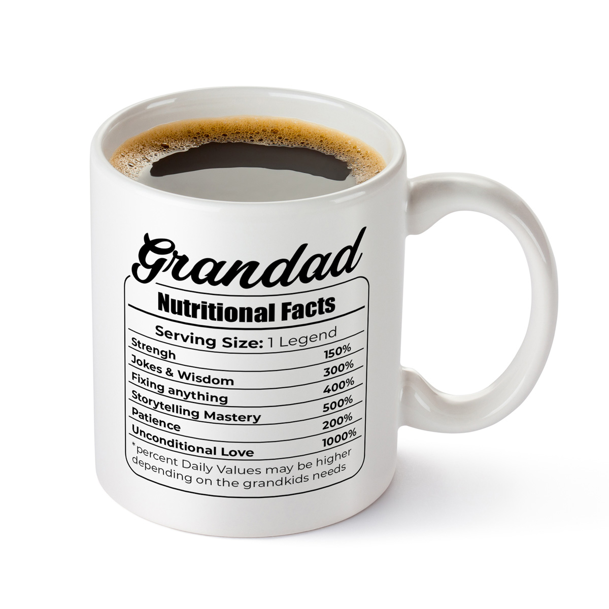 Grandad Nutritional Facts White Mug - Funny Gift for Grandpa