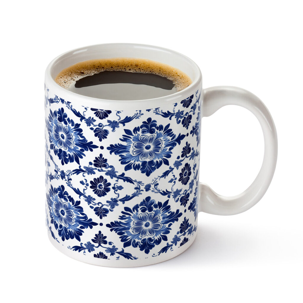 Blue Floral Pattern Ceramic Mug - Elegant & Classic Design