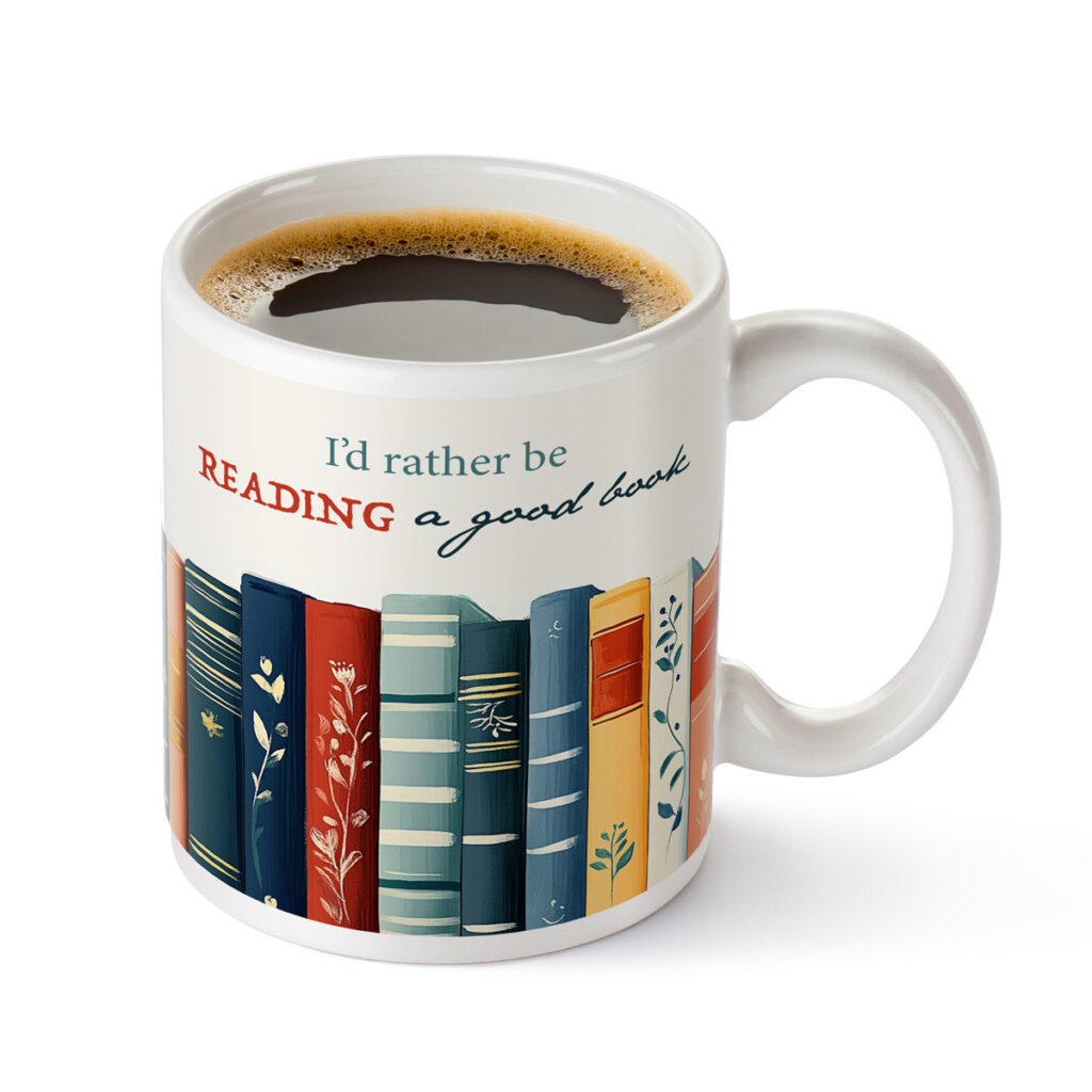 White Mug with Colorful Books - 'I'd Rather Be Reading'
