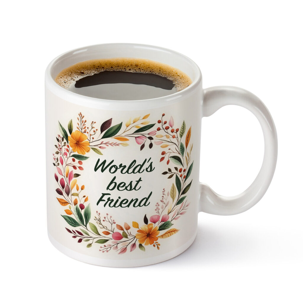 World's Best Friend Floral Wreath White Mug