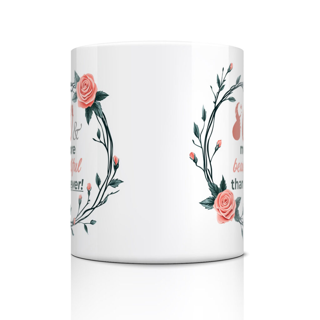 80th Birthday Floral Mug - Pink Roses & Green Leaves
