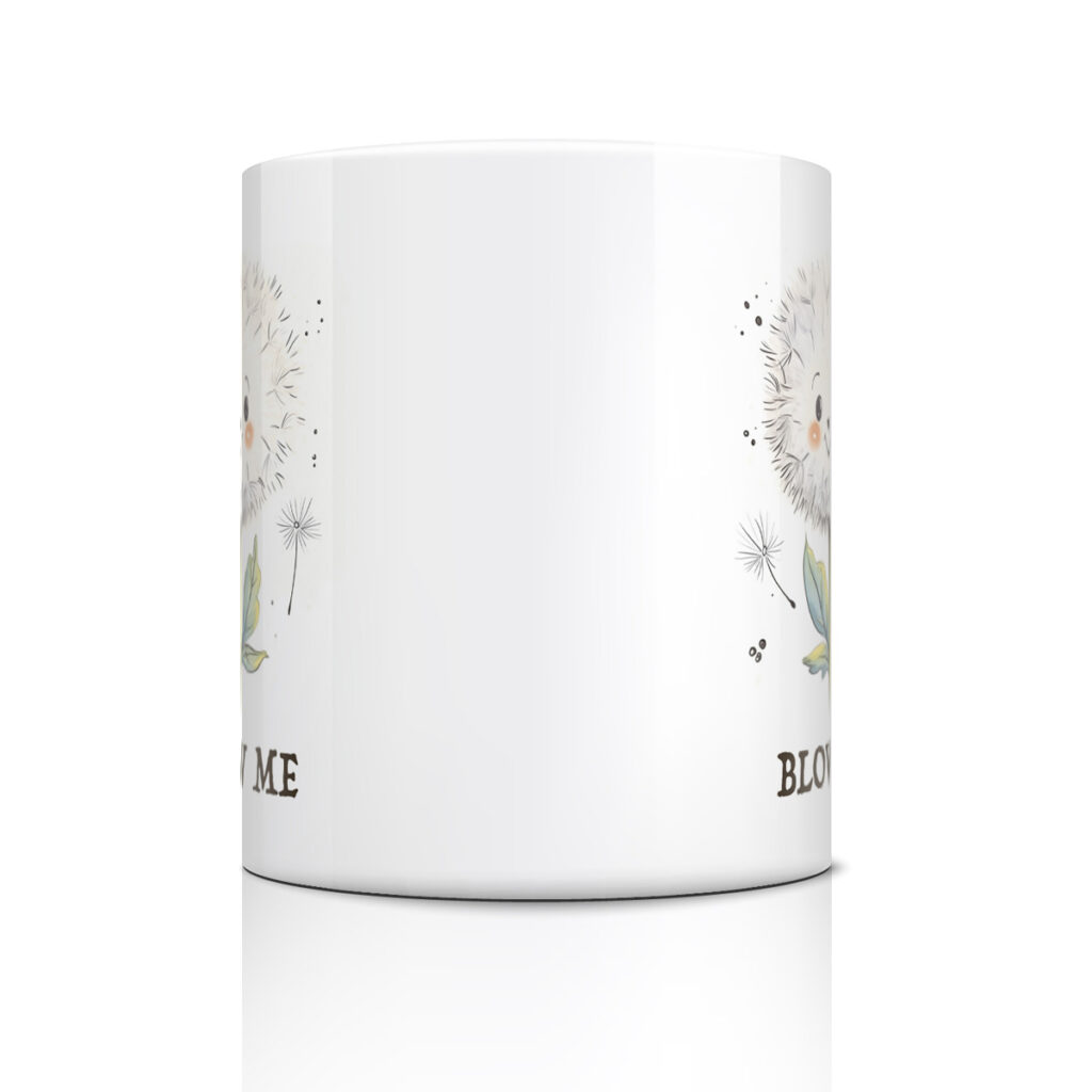 White Mug with Cute Dandelion 'Blow Me' Design