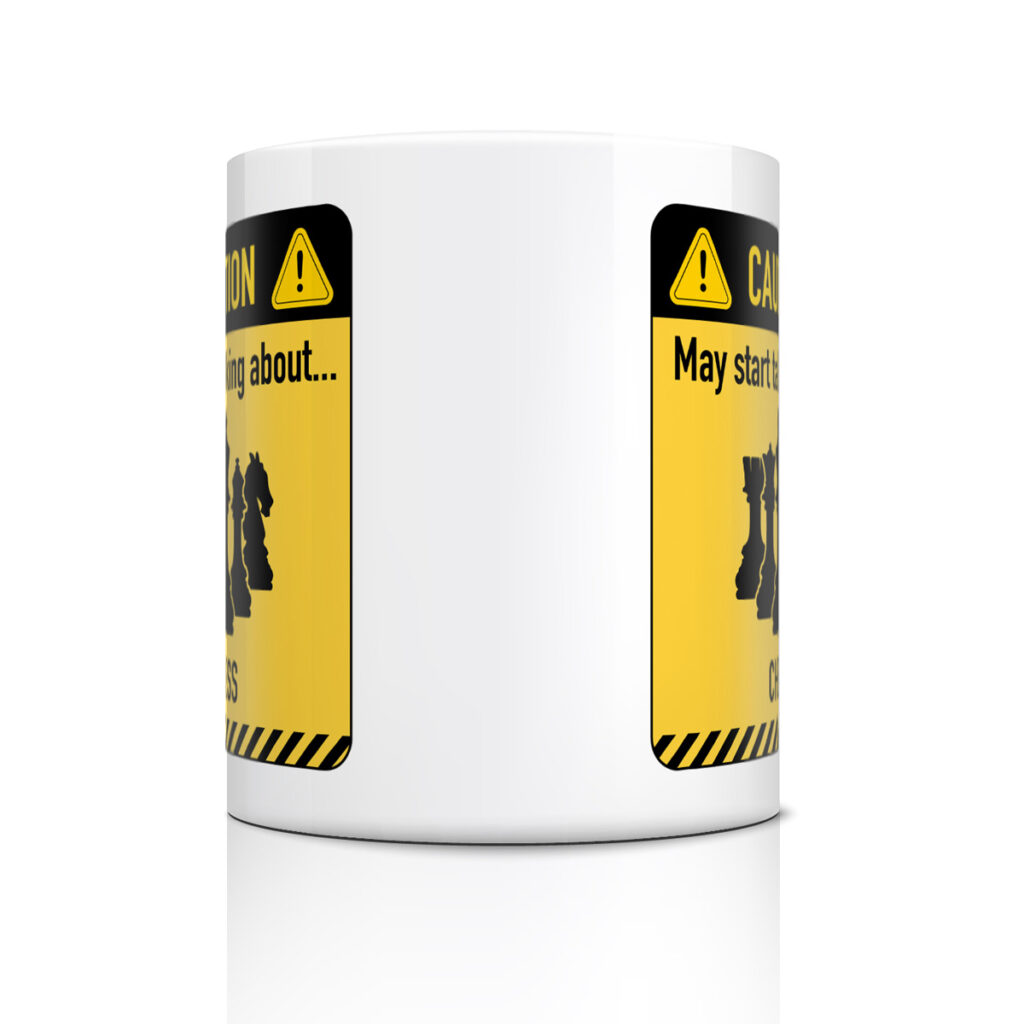Chess Talk Caution Sign White Mug - Fun Gift for Chess Lovers