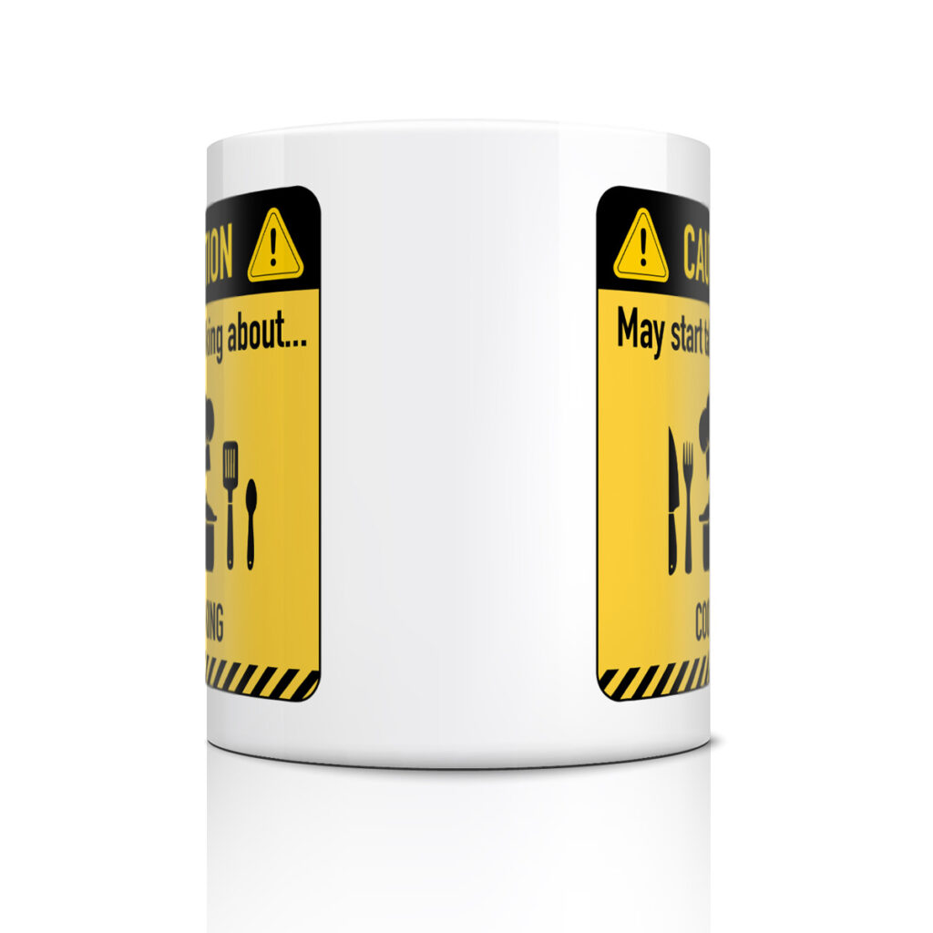 Caution Cooking Talk Mug - Fun Chef Gift with Warning Sign