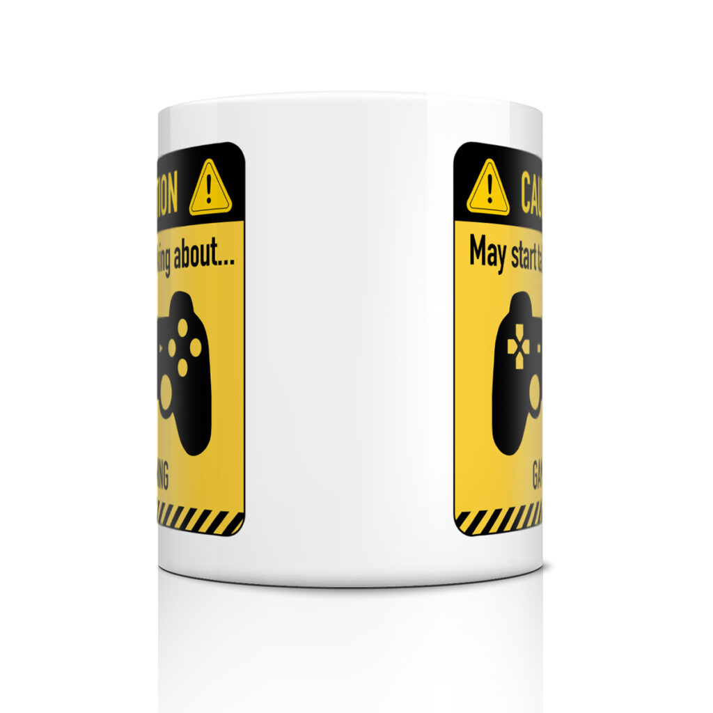 White Mug with Gaming Caution Sign - Game Controller Design