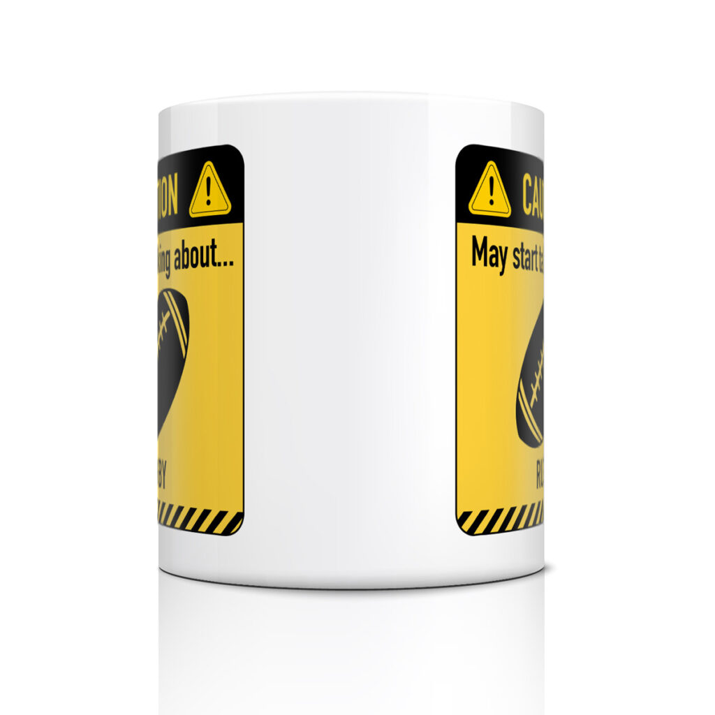 Rugby Caution Sign White Mug - Fun Sports Gift