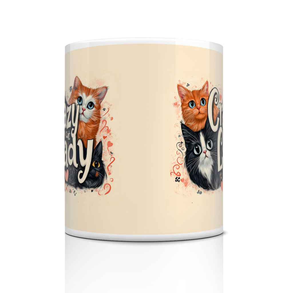 Crazy Cat Lady Ceramic Mug with Cat Illustrations