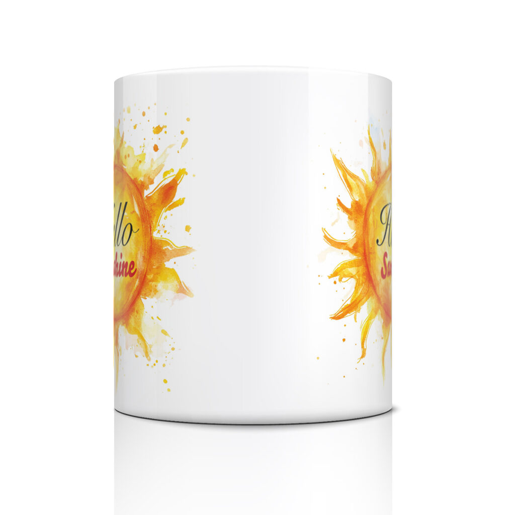 Hello Sunshine Watercolor Sun Mug - Vibrant Design