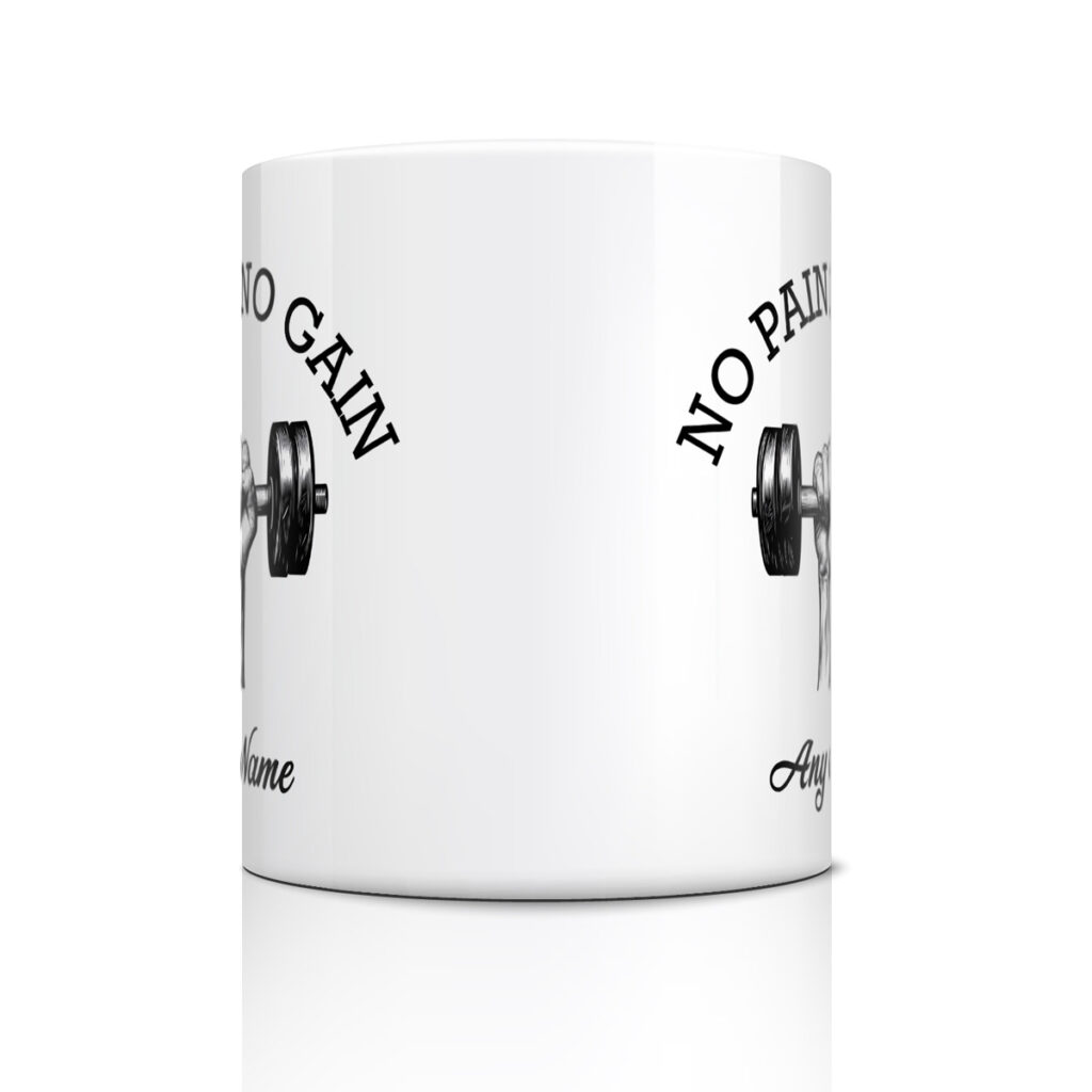 Personalized "No Pain No Gain" Dumbbell Mug - Custom Name