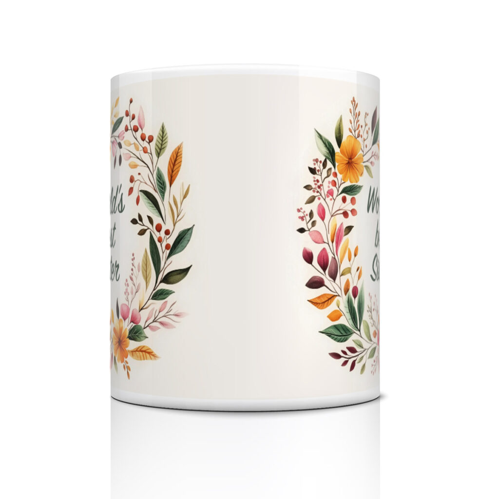 World's Best Sister Floral Wreath White Mug