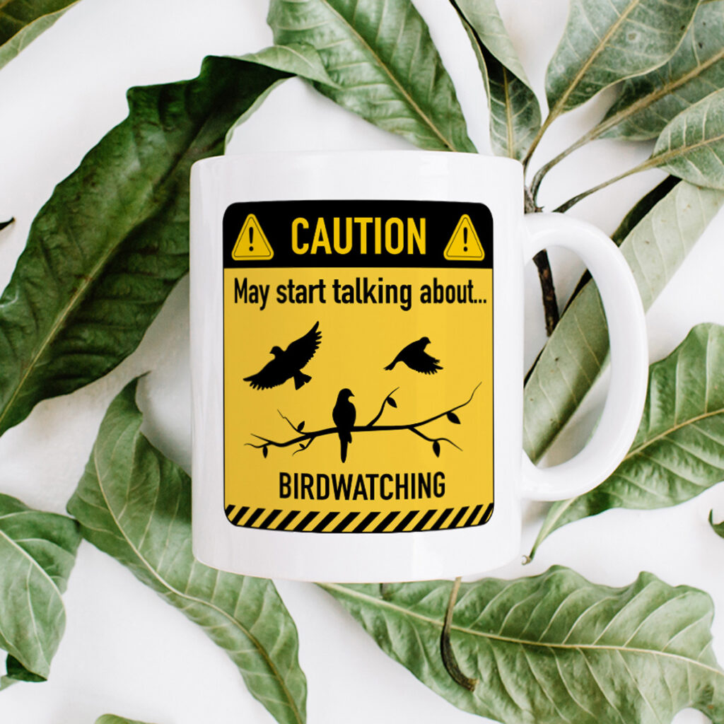 Birdwatching Mug - Caution Design with Bird Silhouettes