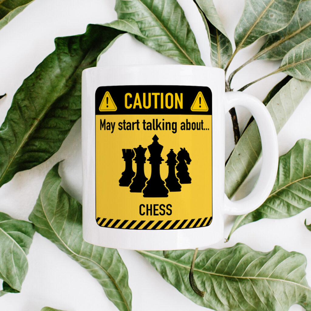 Chess Talk Caution Sign White Mug - Fun Gift for Chess Lovers