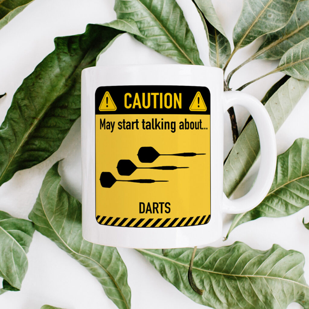 Darts Talk Mug - Funny Caution Sign Design