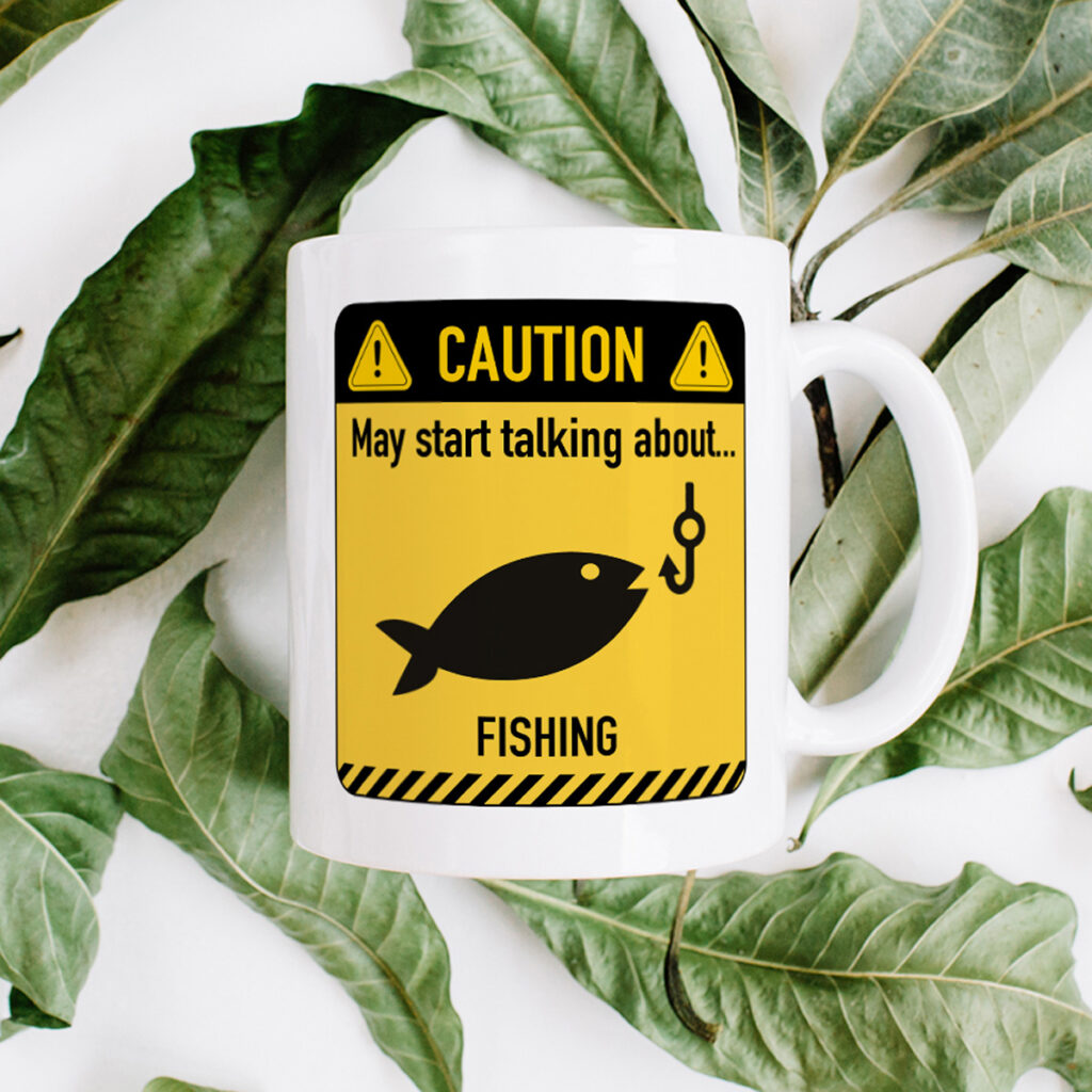 Fishing Caution Sign White Mug - Fun Gift for Anglers