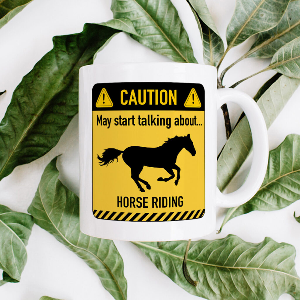 Horse Riding Caution Mug - Yellow & Black Design