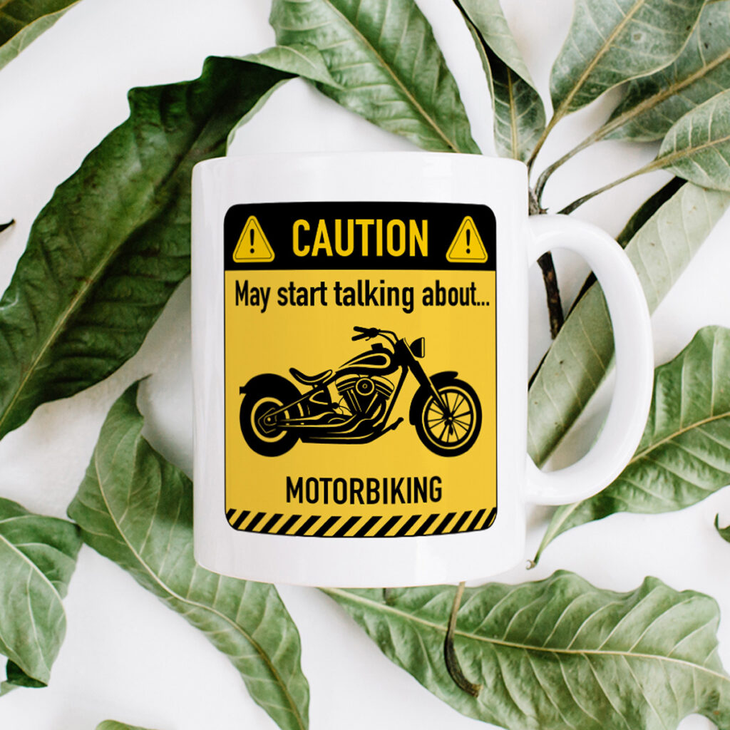 Motorbike Caution Sign White Mug - Talk Motorbiking Alert