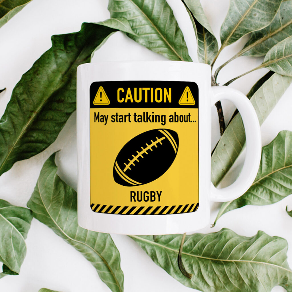 Rugby Caution Sign White Mug - Fun Sports Gift