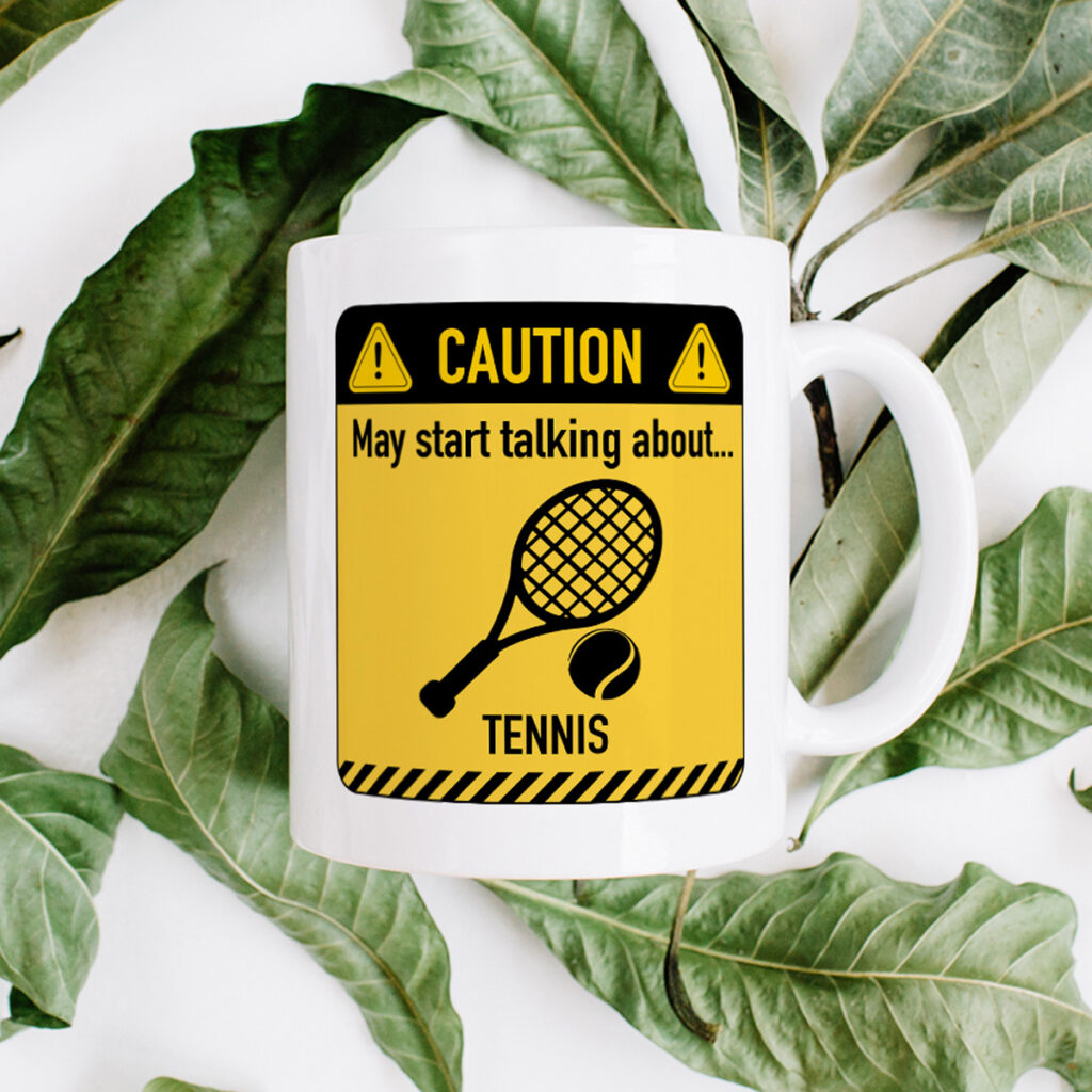 Tennis Caution Sign White Mug - Fun Tennis Gift Idea
