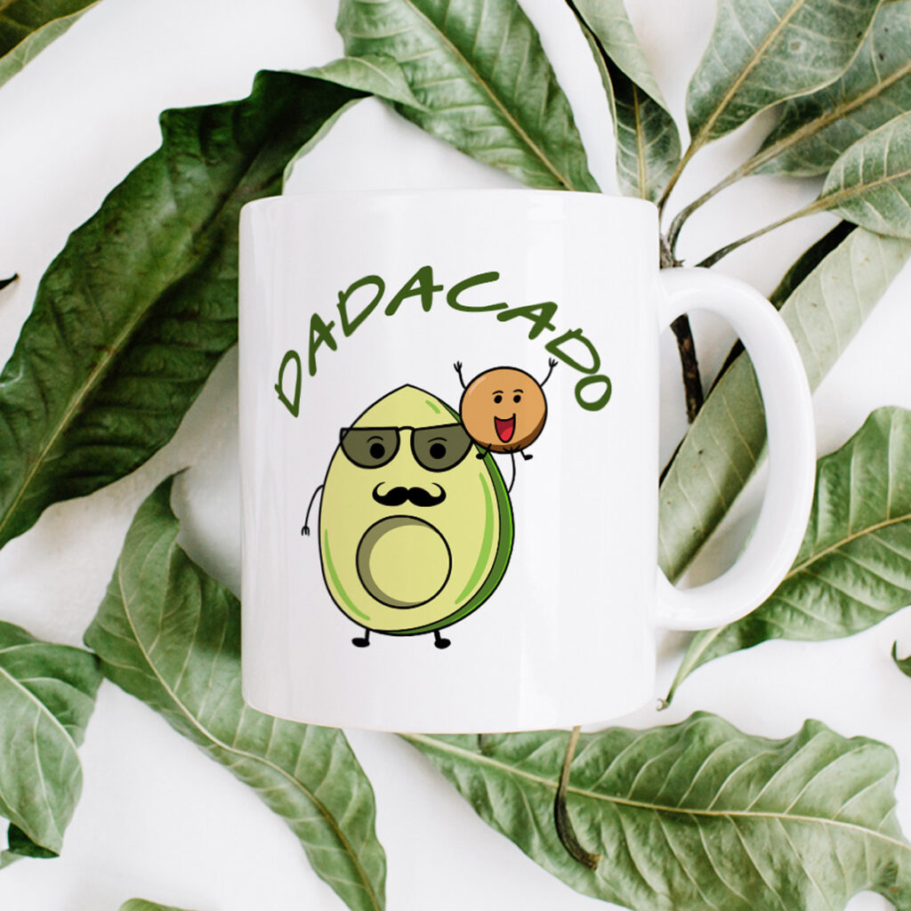 DADACADO Avocado Dad Mug with Glasses & Mustache Design