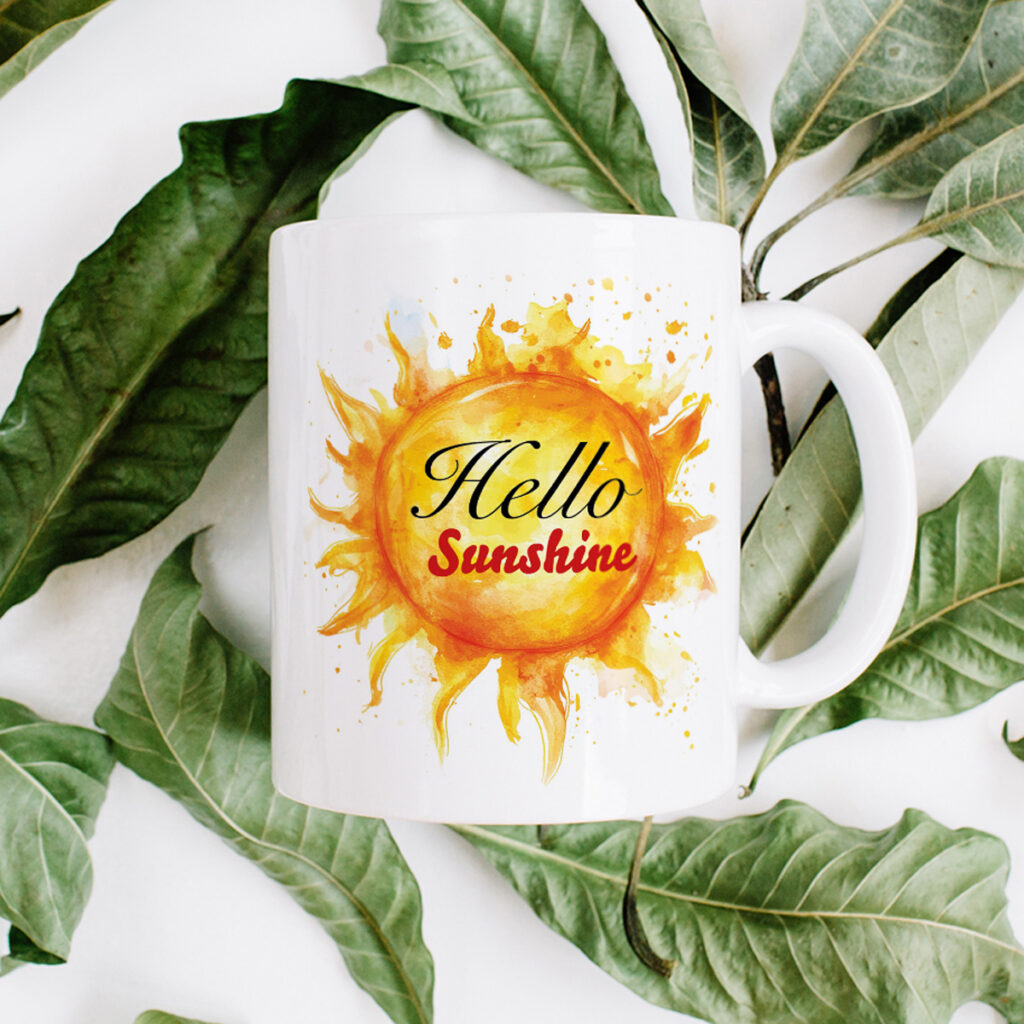 Hello Sunshine Watercolor Sun Mug - Vibrant Design