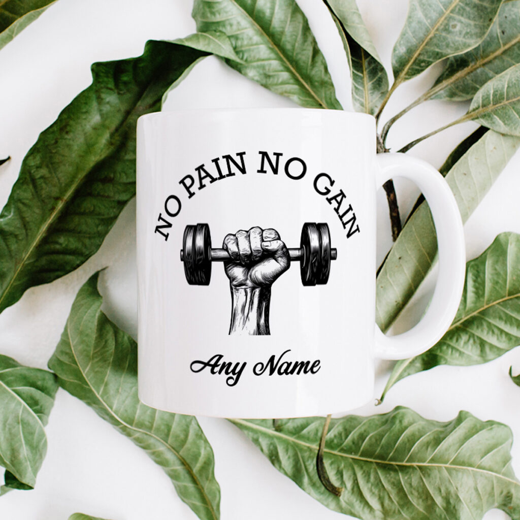 Personalized "No Pain No Gain" Dumbbell Mug - Custom Name