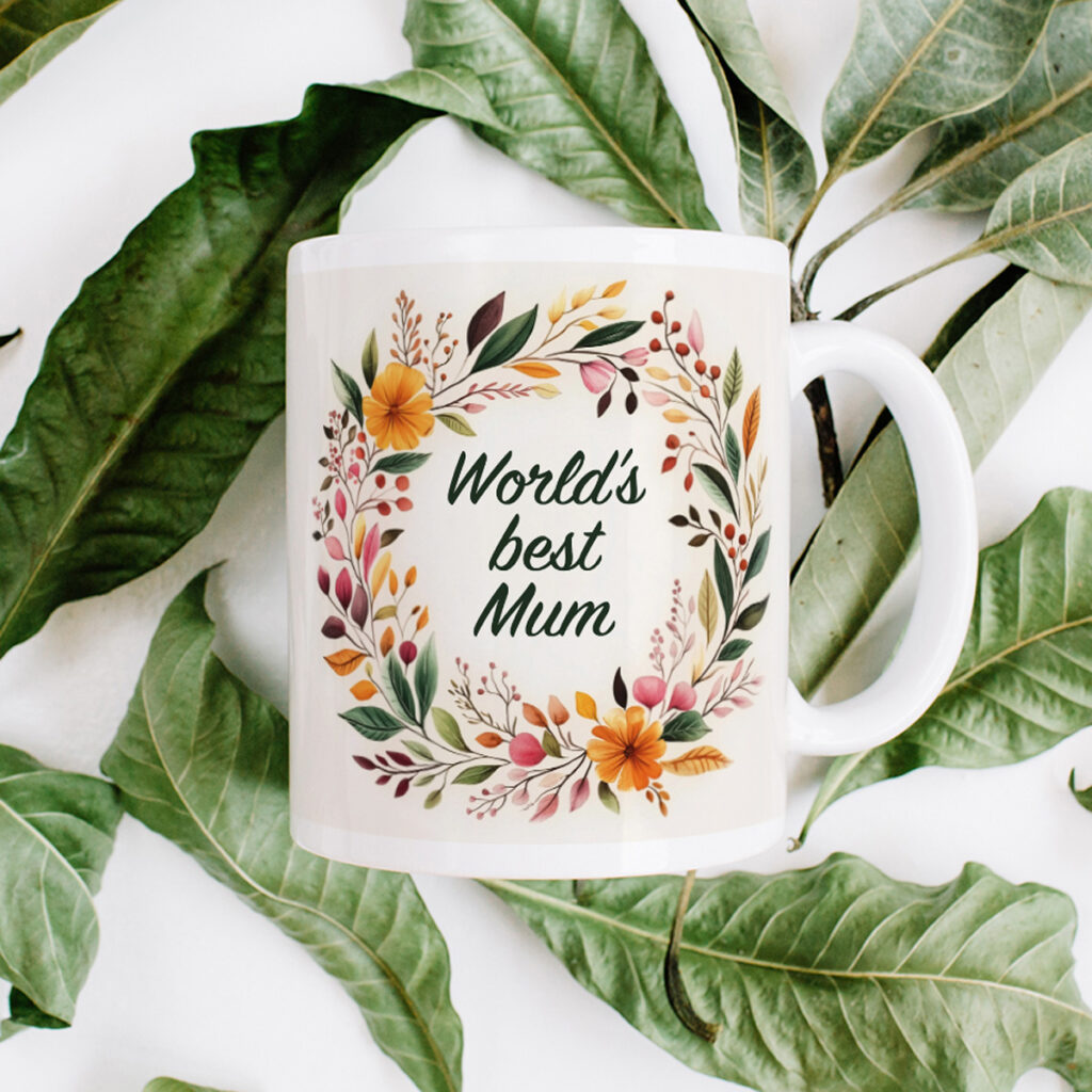 World's Best Mum Floral Wreath White Mug - Vibrant Design