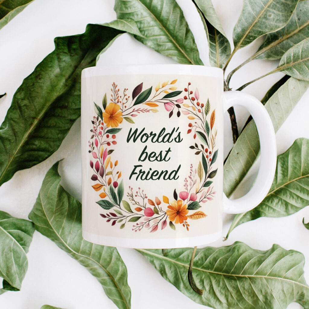 World's Best Friend Floral Wreath White Mug
