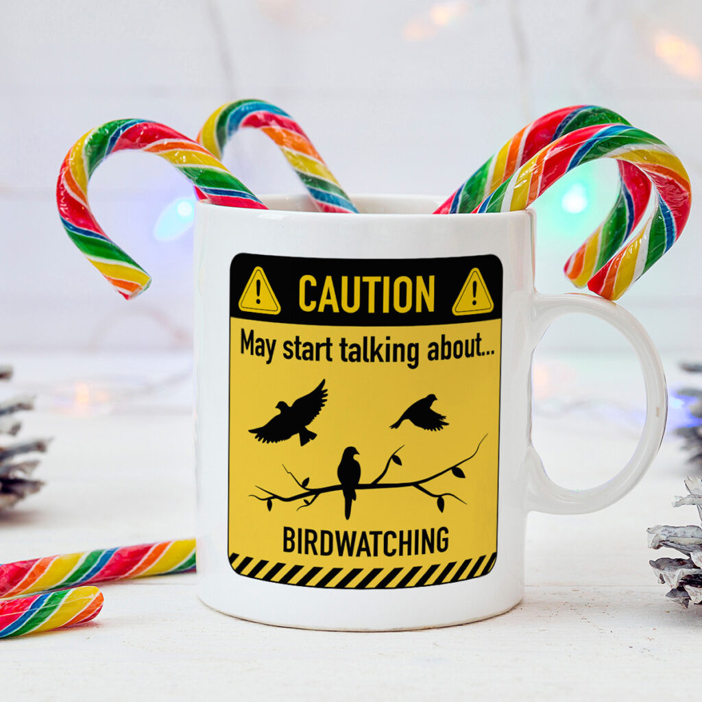 Birdwatching Mug - Caution Design with Bird Silhouettes