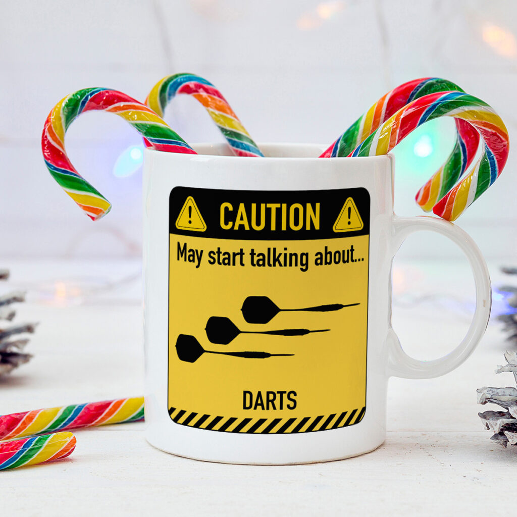 Darts Talk Mug - Funny Caution Sign Design