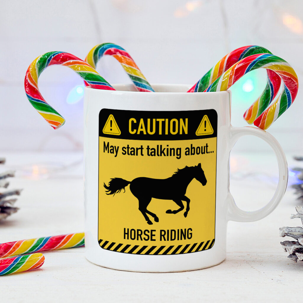 Horse Riding Caution Mug - Yellow & Black Design