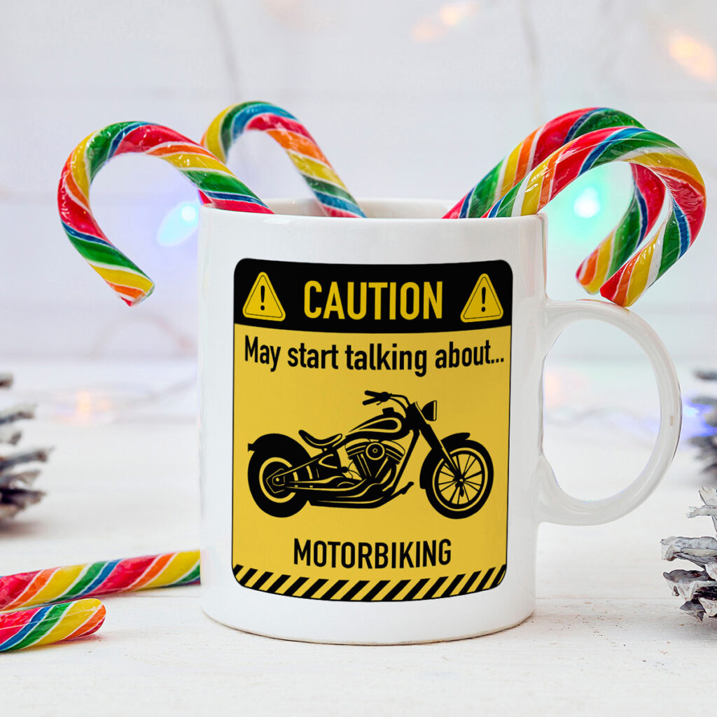 Motorbike Caution Sign White Mug - Talk Motorbiking Alert