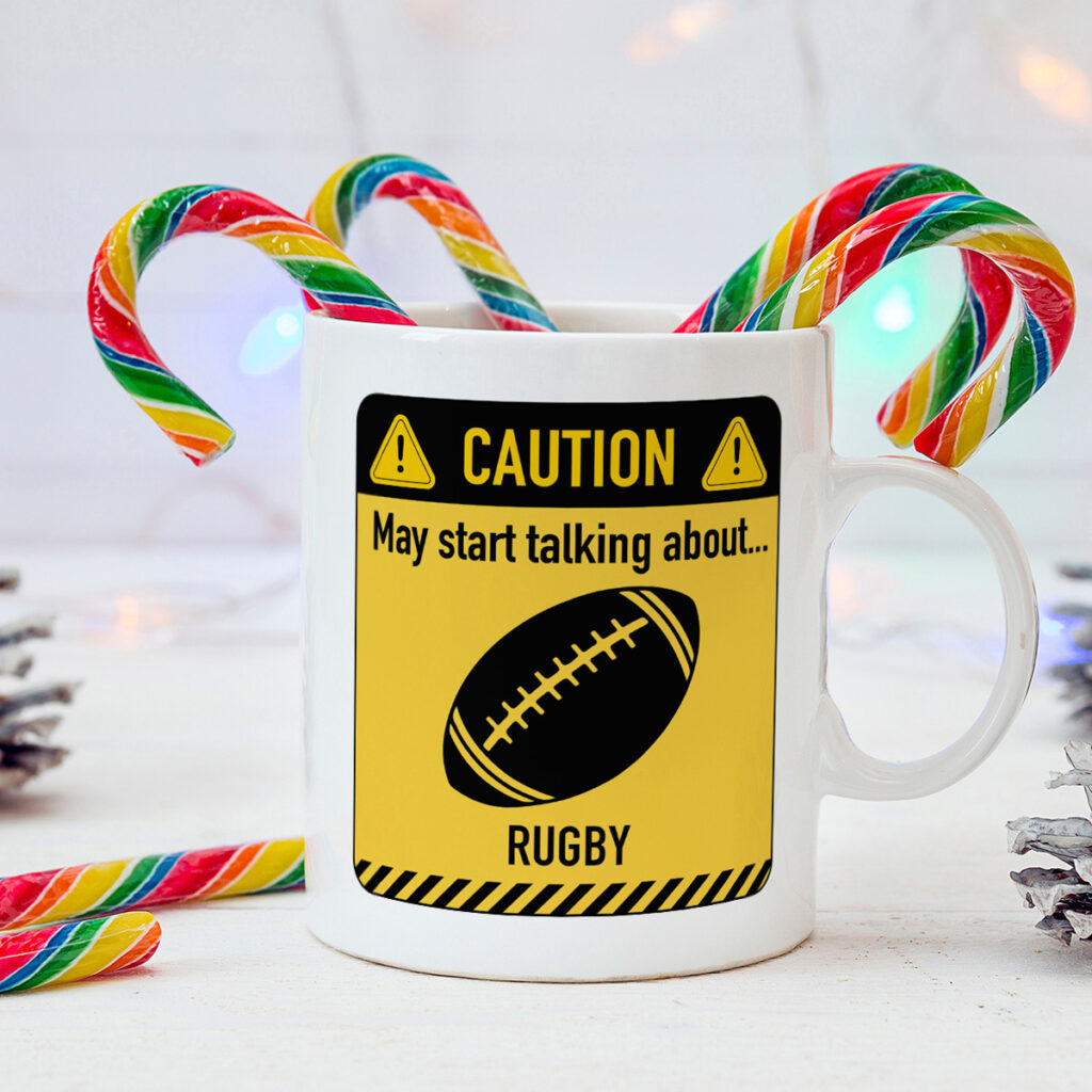 Rugby Caution Sign White Mug - Fun Sports Gift