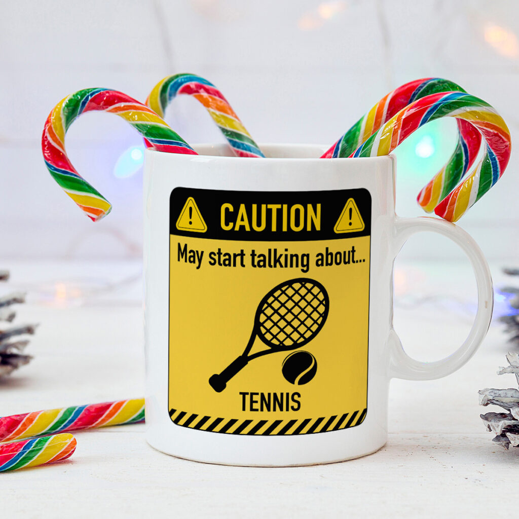 Tennis Caution Sign White Mug - Fun Tennis Gift Idea
