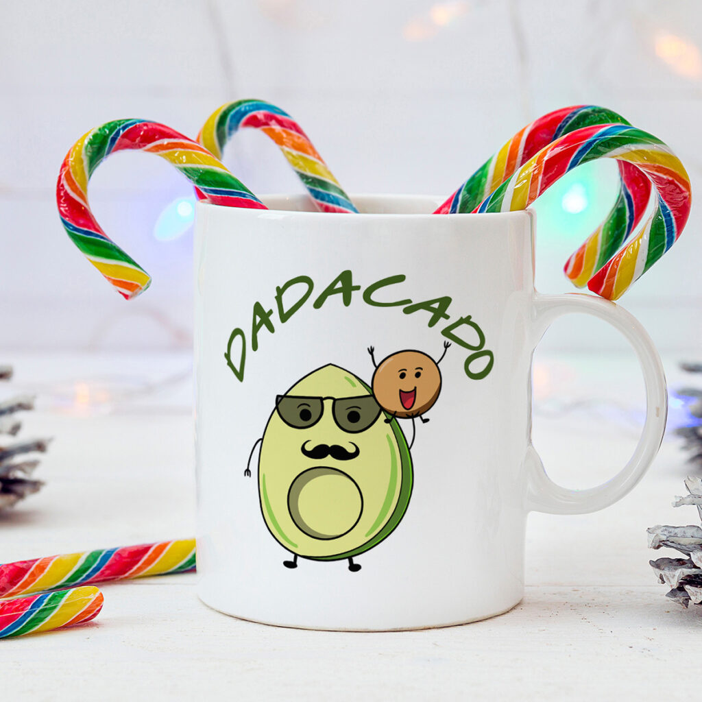 DADACADO Avocado Dad Mug with Glasses & Mustache Design